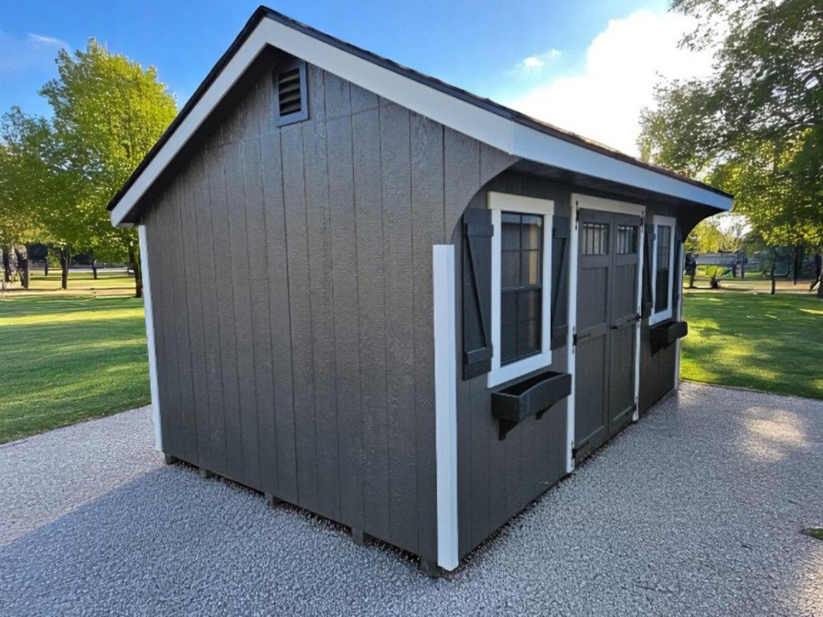 10X16 Classic Quaker with bronze siding and black roof