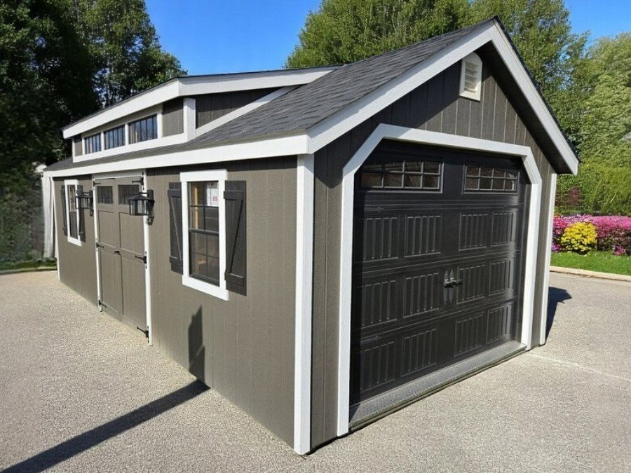 Single-bay garage with full shed dormer above the overhead door