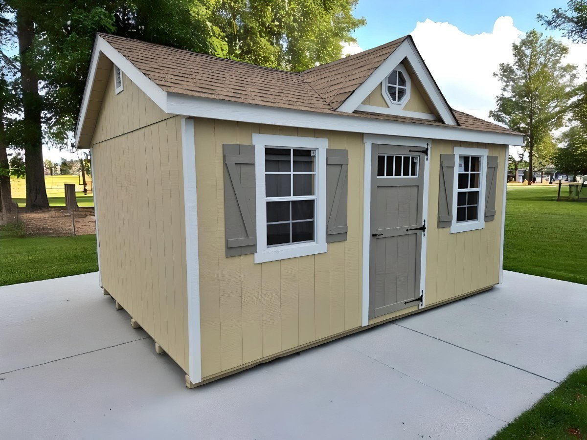 Gable Dormer shed with peaked dormer window and classic farmhouse styling