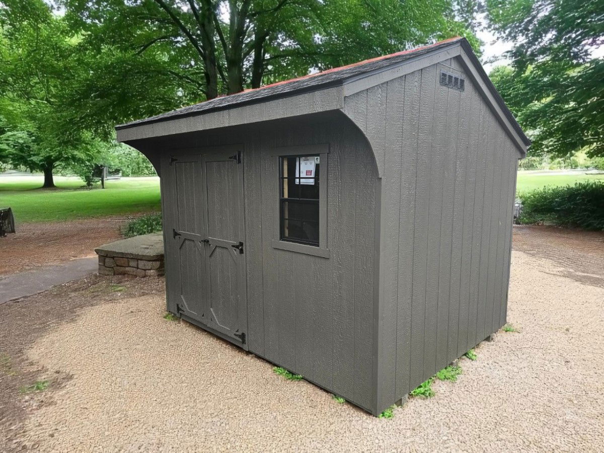 8X10 Quaker with bronze siding and black roof